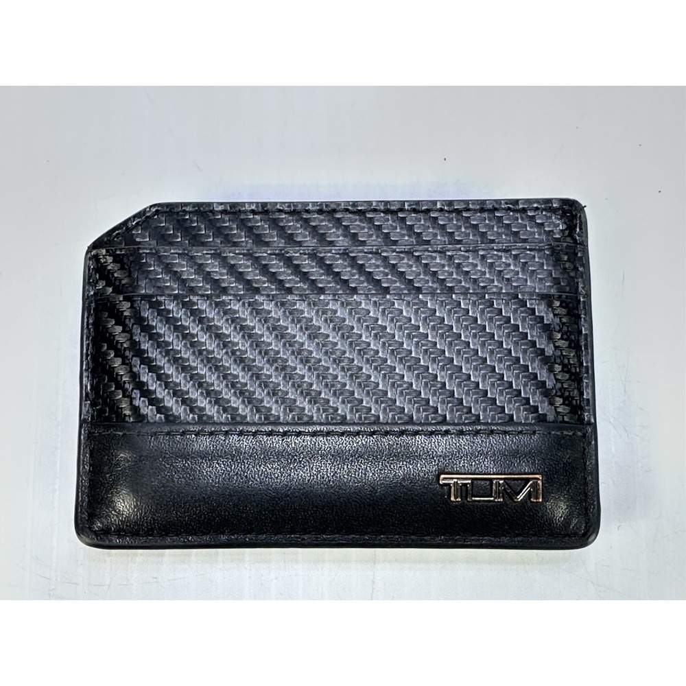 Tumi Slim Card Case Wallet CARBON FIBER & BLACK LEATHER